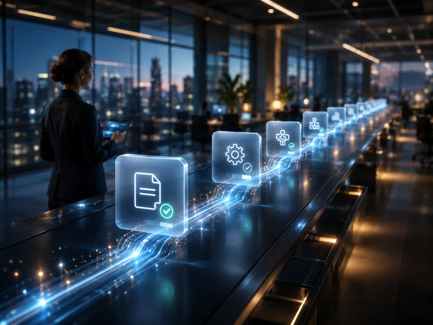 Work moving automatically through a business as a flowing stream of tasks